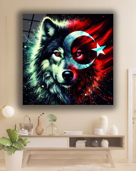 Bozkurt ve Türk Bayrağı Kare Cam Tablo