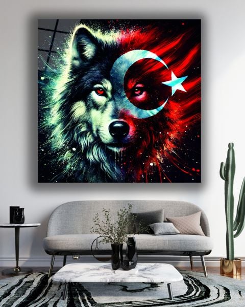 Bozkurt ve Türk Bayrağı Kare Cam Tablo