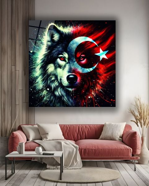 Bozkurt ve Türk Bayrağı Kare Cam Tablo