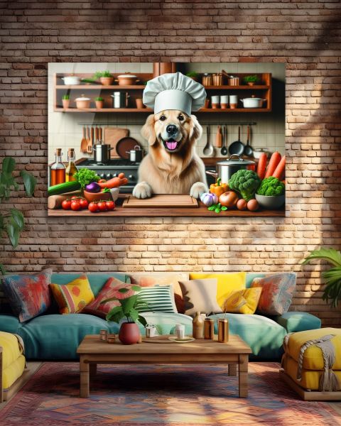 Aşçı Köpek Cam Tablo