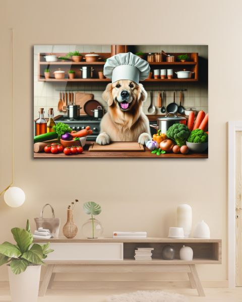 Aşçı Köpek Cam Tablo