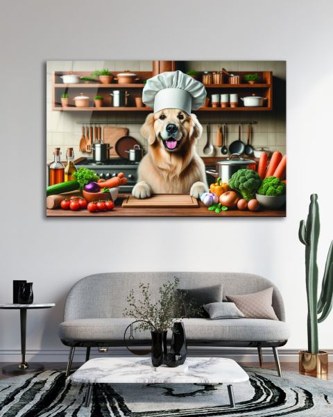 Aşçı Köpek Cam Tablo