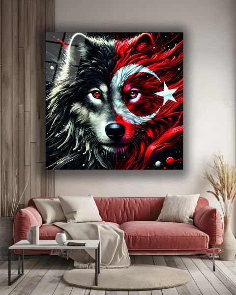 Bozkurt ve Türk Bayrağı Kare Cam Tablo