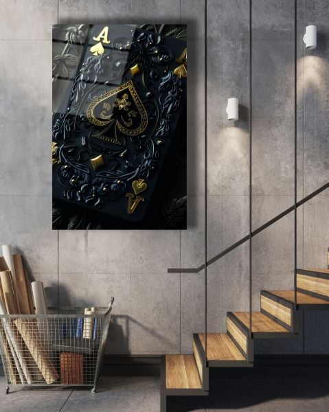 Modern İskambil Kağıdı Cam Tablo