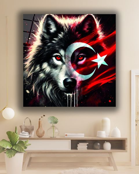 Bozkurt ve Türk Bayrağı Kare Cam Tablo