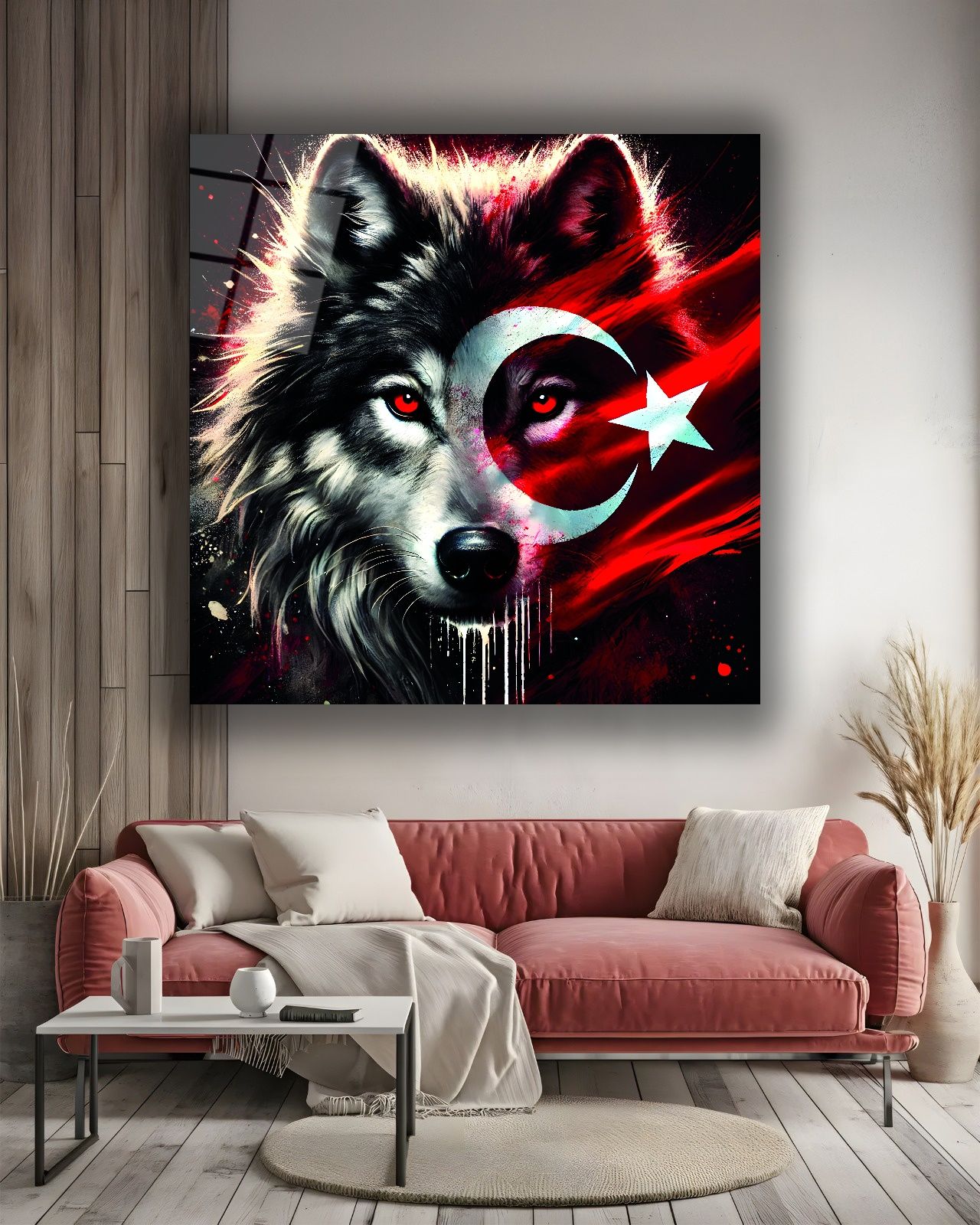 Bozkurt ve Türk Bayrağı Kare Cam Tablo