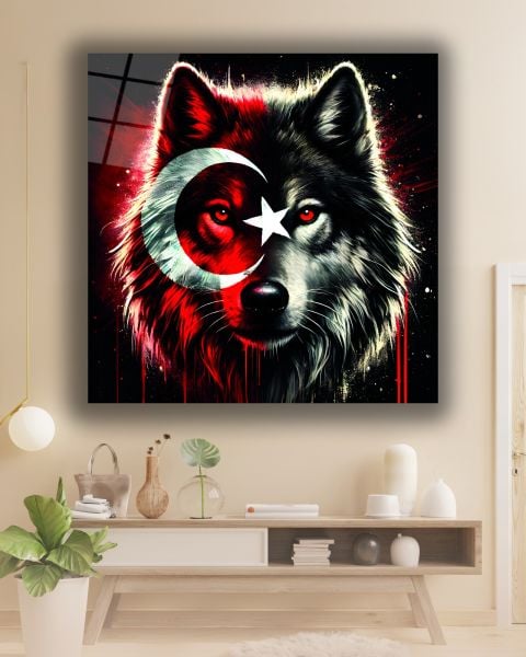 Bozkurt ve Türk Bayrağı Kare Cam Tablo