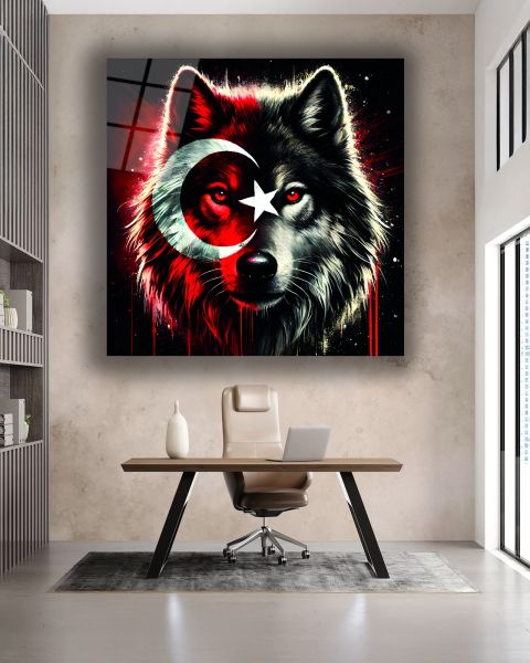 Bozkurt ve Türk Bayrağı Kare Cam Tablo