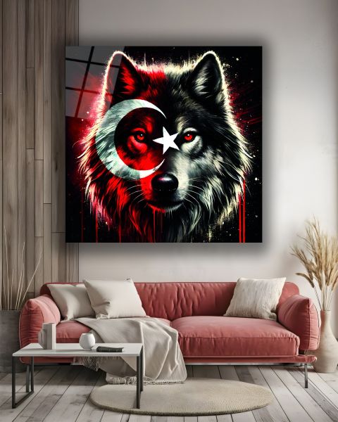 Bozkurt ve Türk Bayrağı Kare Cam Tablo