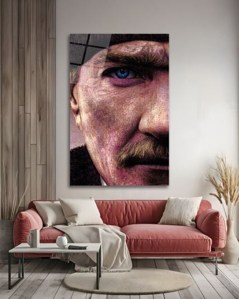 Atatürk Yarım Yüz Portresi Cam Tablo