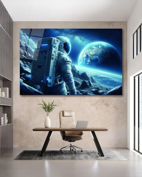 Astronotun Uzaydan Bakışı Cam Tablo