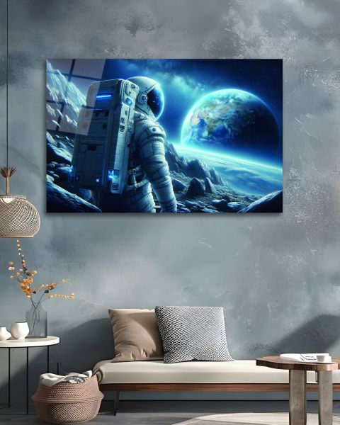 Astronotun Uzaydan Bakışı Cam Tablo