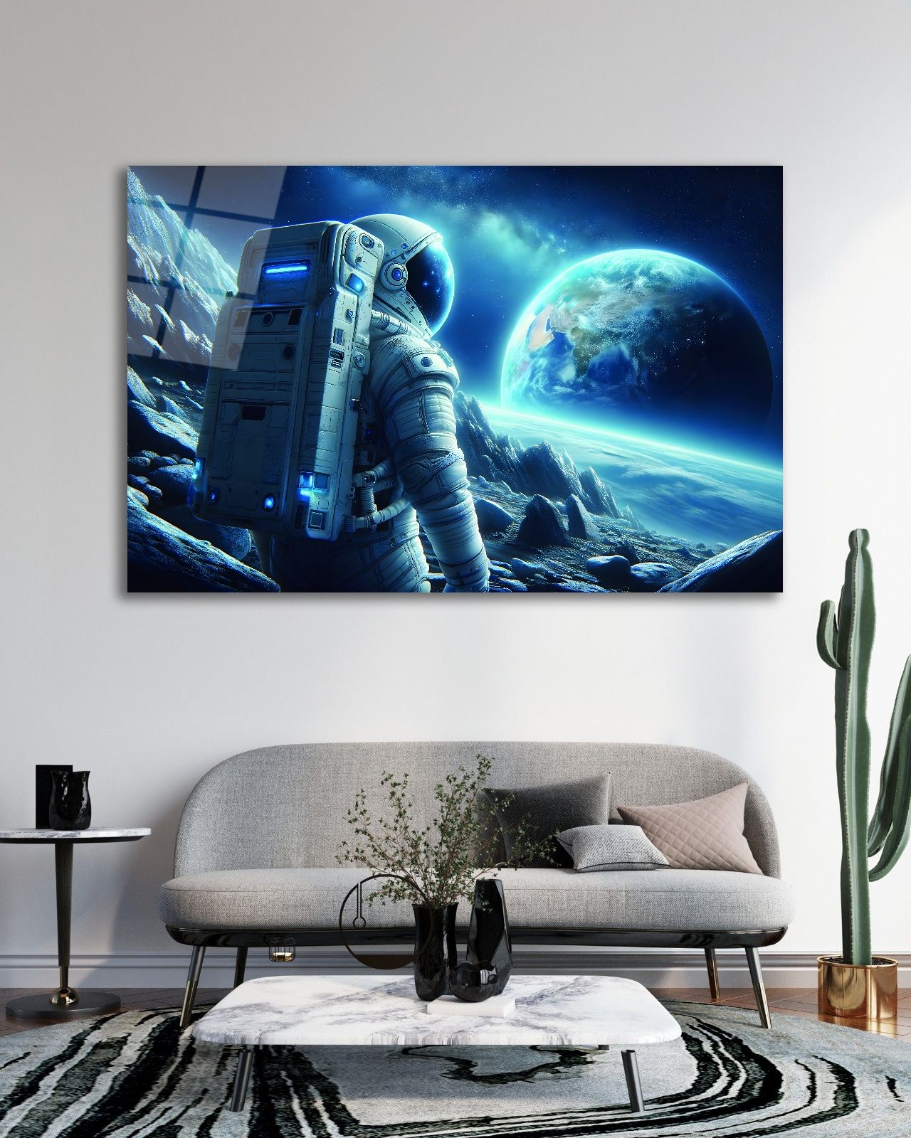 Astronotun Uzaydan Bakışı Cam Tablo
