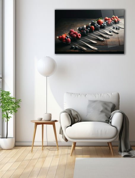 Kaşıklarda Meyveler Cam Tablo