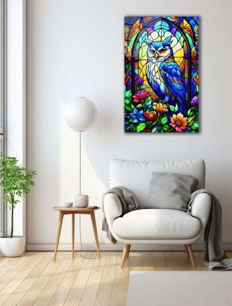 Vitray Görünümlü Baykuş Cam Tablo