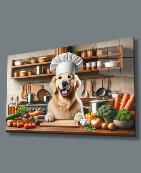 Aşçı Golden Köpeği Cam Tablo