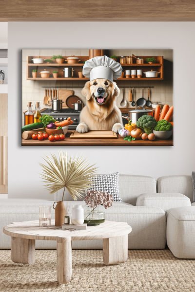 Aşçı Golden Köpeği Cam Tablo