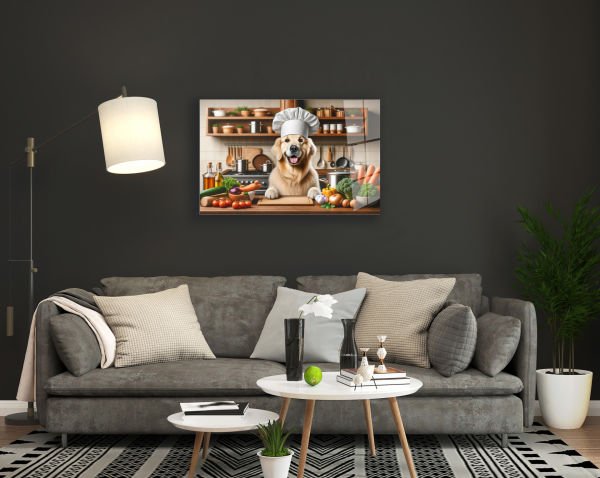 Aşçı Golden Köpeği Cam Tablo