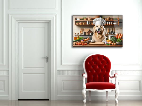 Aşçı Golden Köpeği Cam Tablo