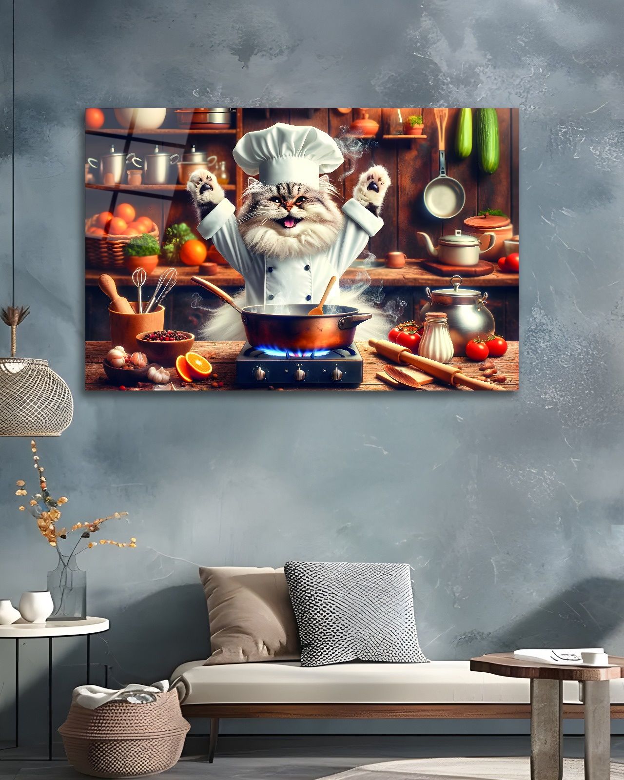 Aşçı Kedi Cam Tablo