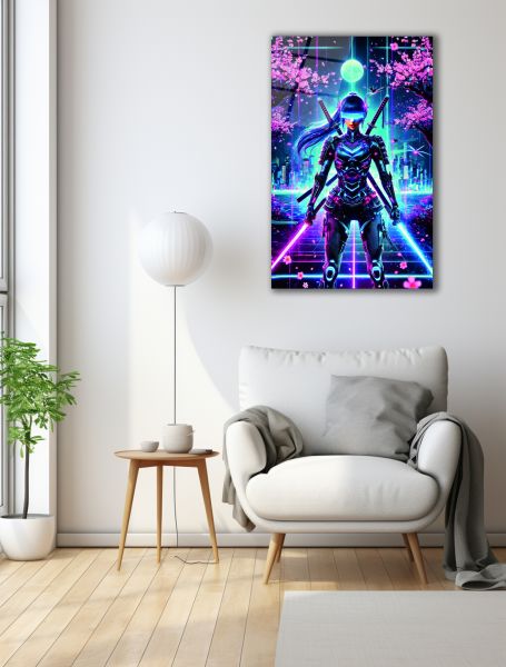 Neon Savaş Ustası Cam Tablo