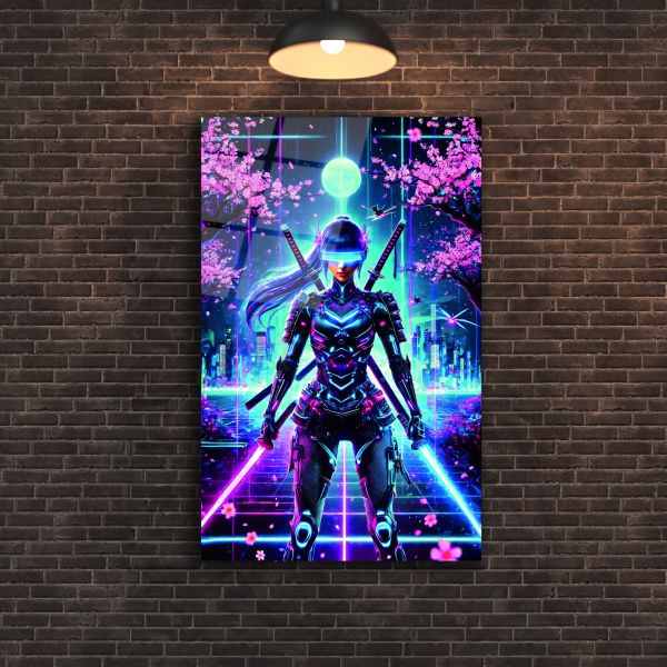 Neon Savaş Ustası Cam Tablo