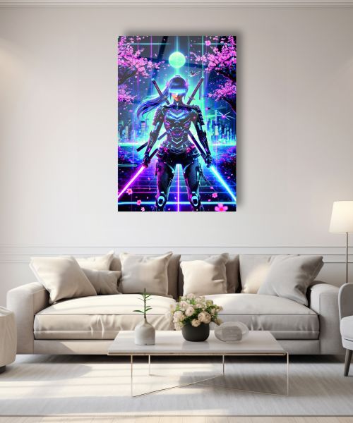 Neon Savaş Ustası Cam Tablo