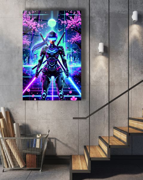 Neon Savaş Ustası Cam Tablo