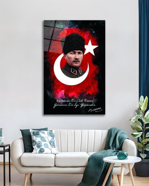 Vatanını En Çok Seven Görevini En İyi Yapandır Atatürk Cam Tablo