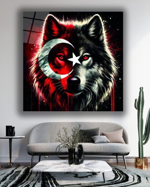 Bozkurt ve Türk Bayrağı Kare Cam Tablo(Kopya)
