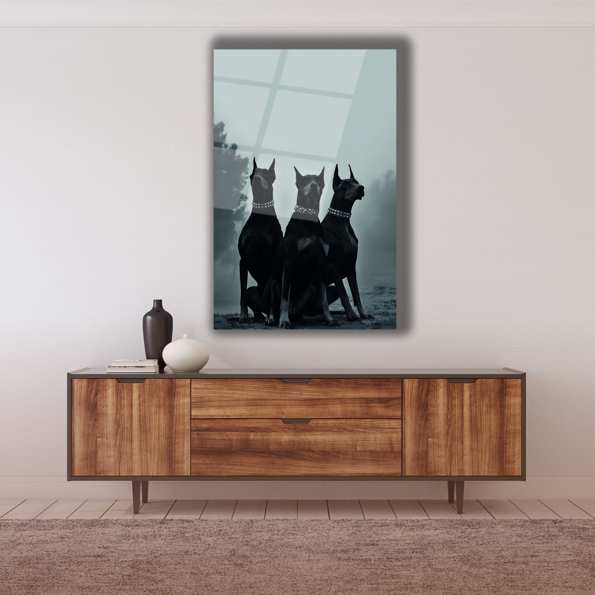 Üç Doberman Cam Tablo
