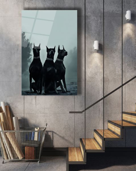 Üç Doberman Cam Tablo