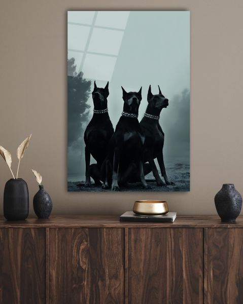 Üç Doberman Cam Tablo