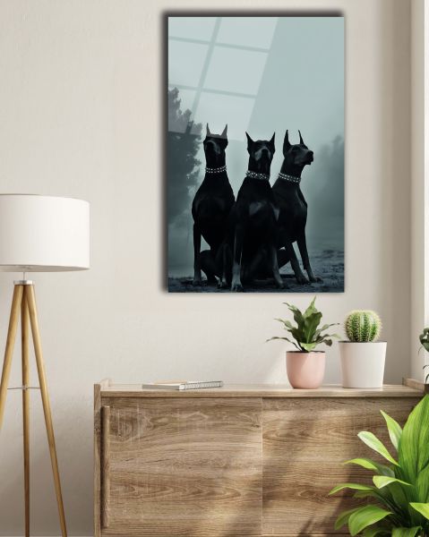 Üç Doberman Cam Tablo