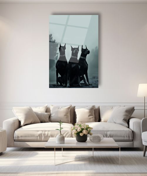 Üç Doberman Cam Tablo