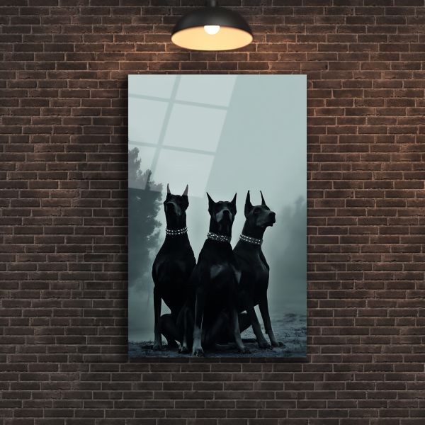 Üç Doberman Cam Tablo