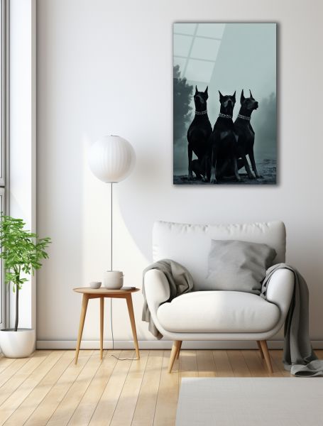 Üç Doberman Cam Tablo