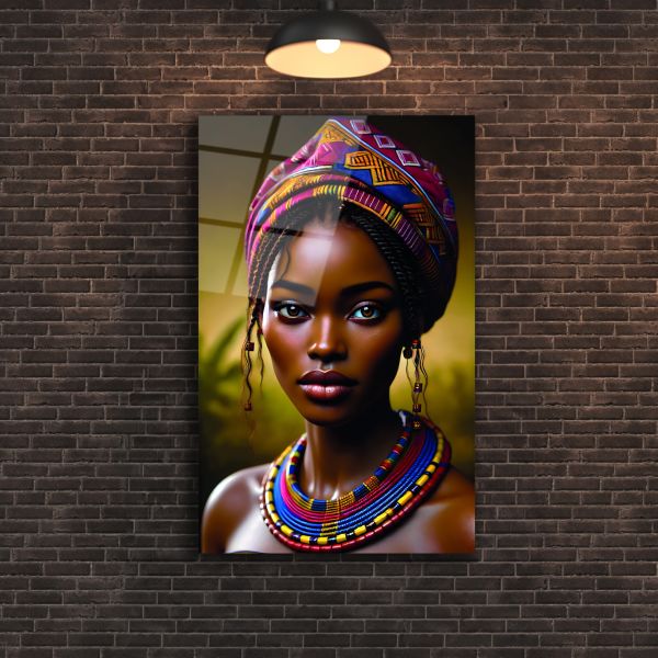 Afrikalı Kabile Kadını Cam Tablo
