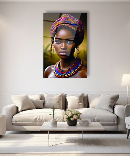 Afrikalı Kabile Kadını Cam Tablo