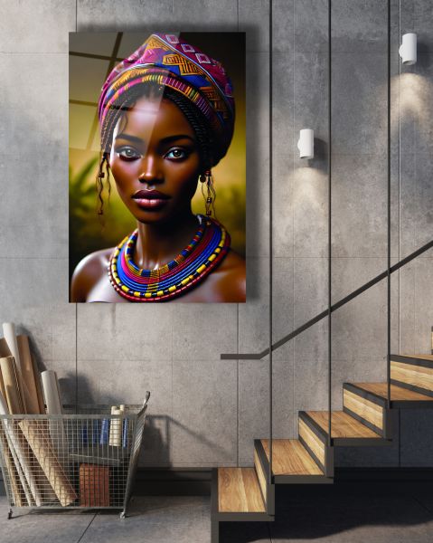 Afrikalı Kabile Kadını Cam Tablo