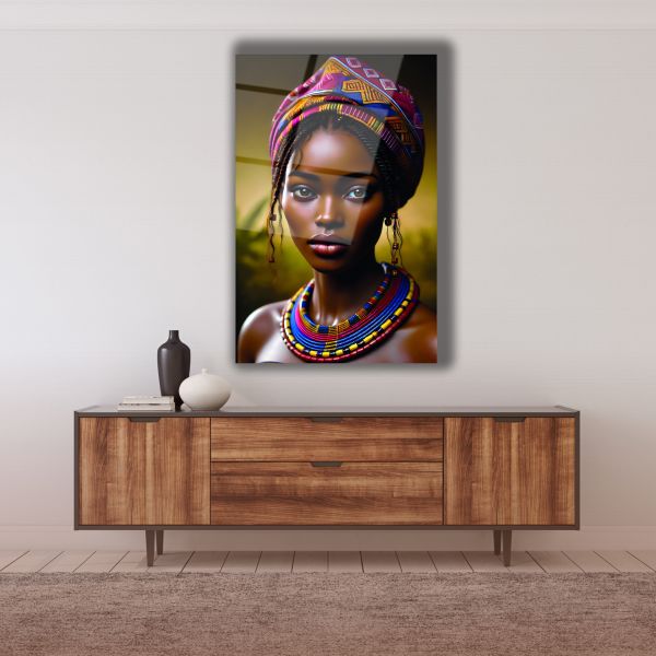 Afrikalı Kabile Kadını Cam Tablo