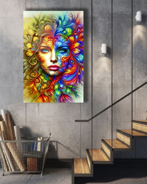 Pop Art Rengarenk Kadın Cam Tablo