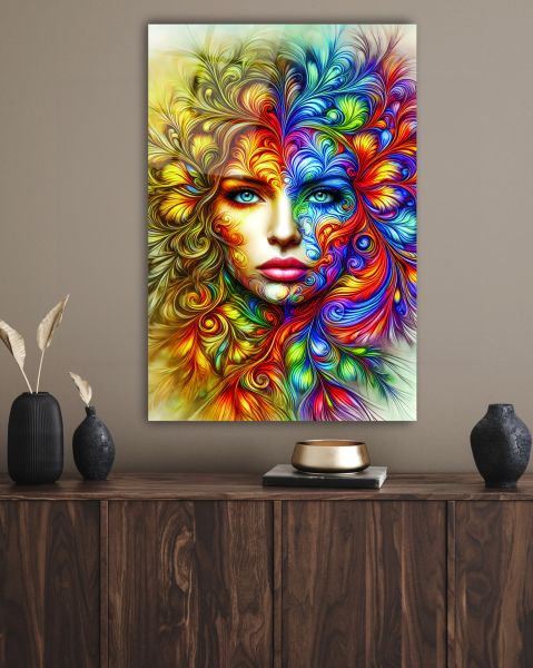 Pop Art Rengarenk Kadın Cam Tablo