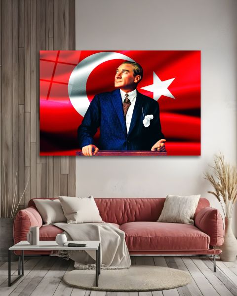 Atatürk ve Türk Bayrağı Cam Tablo