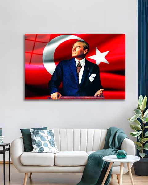 Atatürk ve Türk Bayrağı Cam Tablo