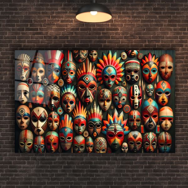 Afrika Kabile Maskeleri Cam Tablo