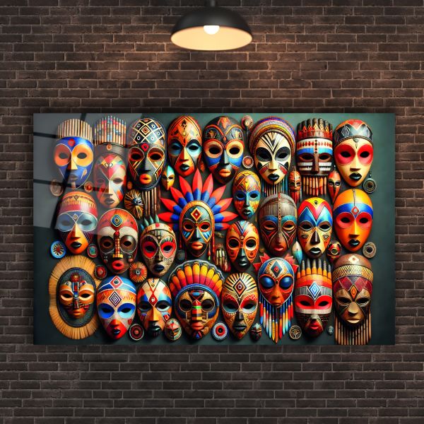 Afrika Kabile Maskeleri Cam Tablo