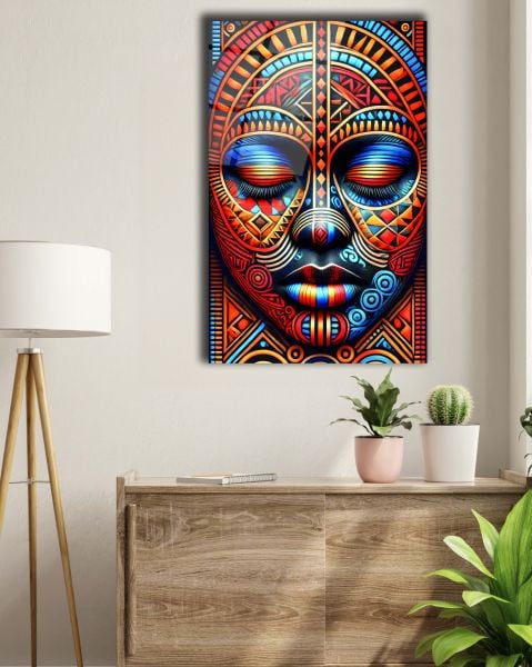 Afrika Kabile Maskesi Cam Tablo