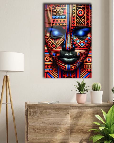 Afrika Kabile Maskesi Cam Tablo