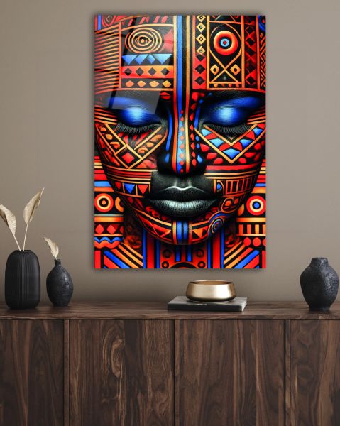 Afrika Kabile Maskesi Cam Tablo